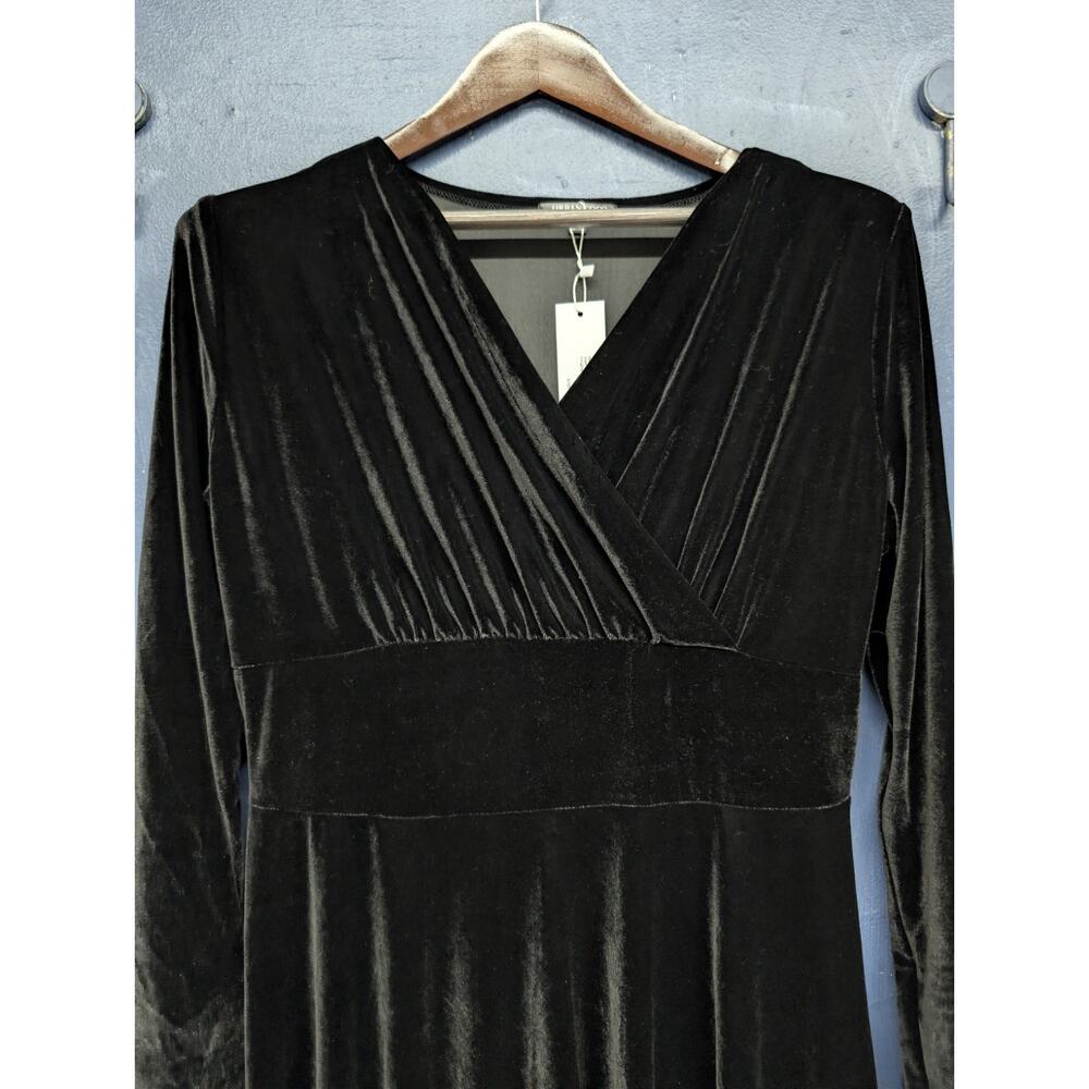 Urban Coco Black Velvet Maxi Dress XL Long Sleeve Surplice Stretch Elegant - Picture 4 of 10
